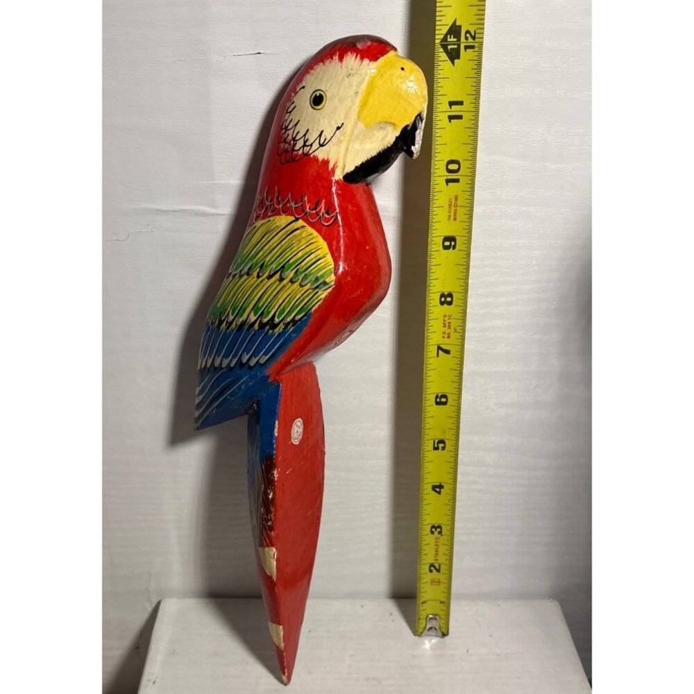 Wooden Parrot 12" Tall Philippines Hand Carved Vintage Garden Tropical